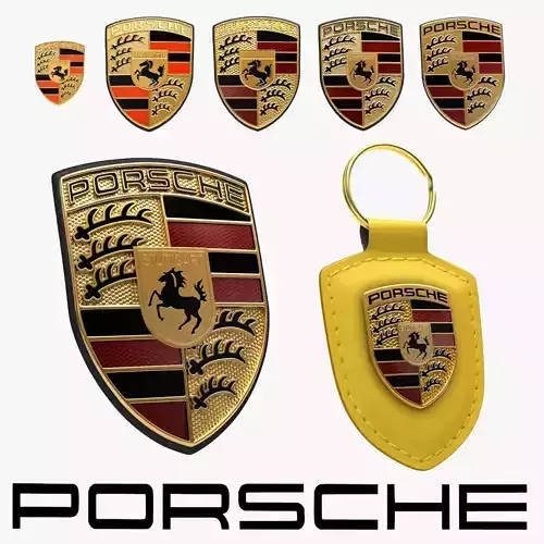 Porsche Logo Badge Emblem Crest History Collection Bundle 3D model