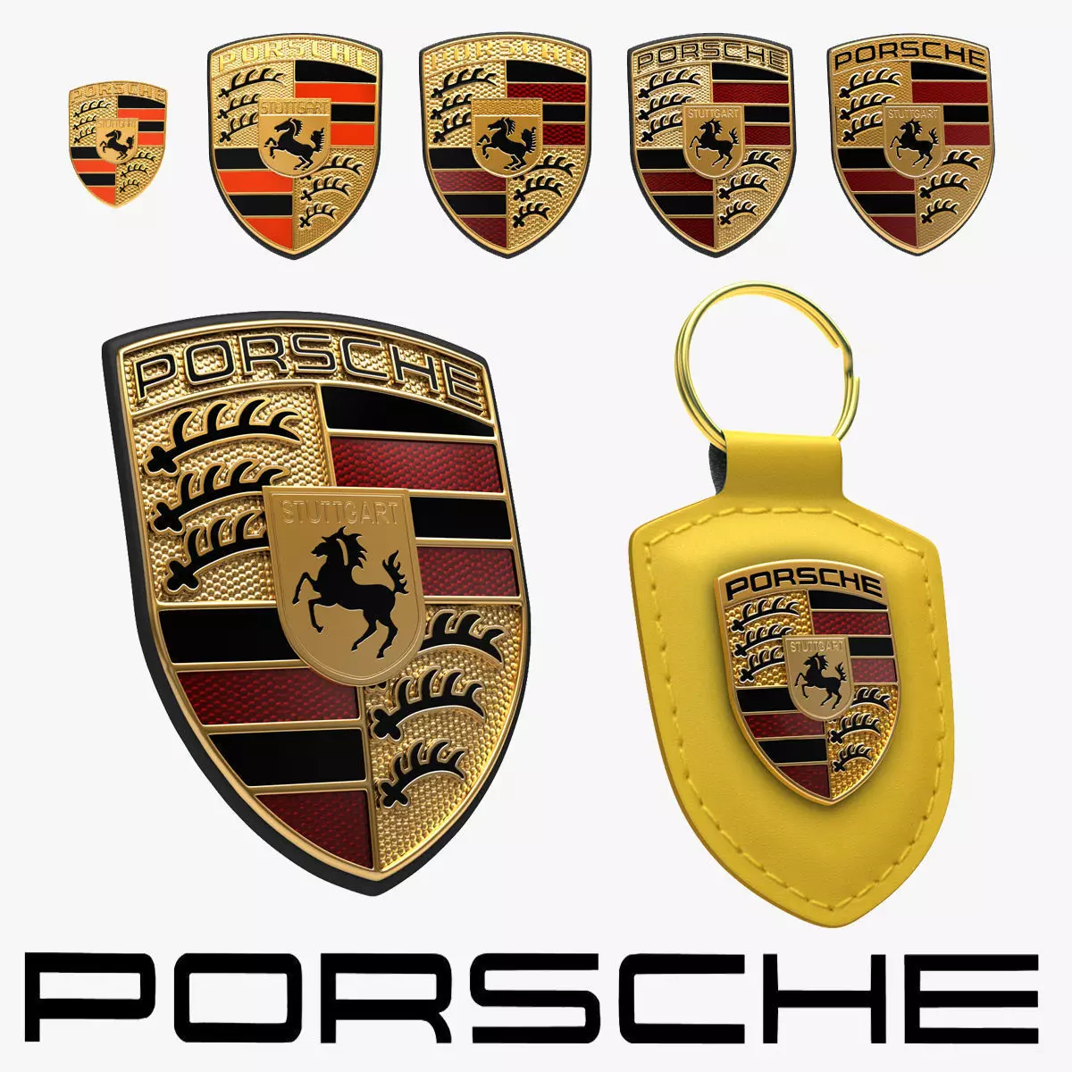 Porsche Logo Badge Emblem Crest History Collection Bundle 3D model_0