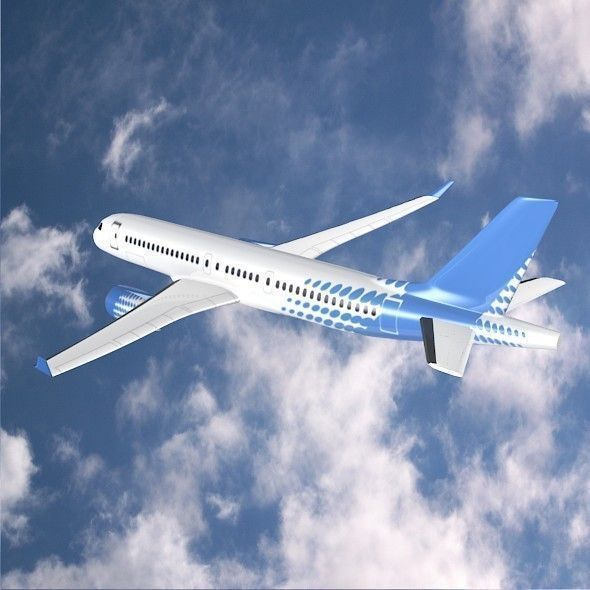 Bombardier cs300 commercial airplane Low-poly 3D model_2