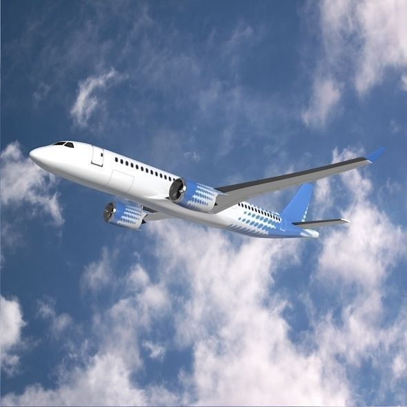 Bombardier cs300 commercial airplane Low-poly 3D model_4