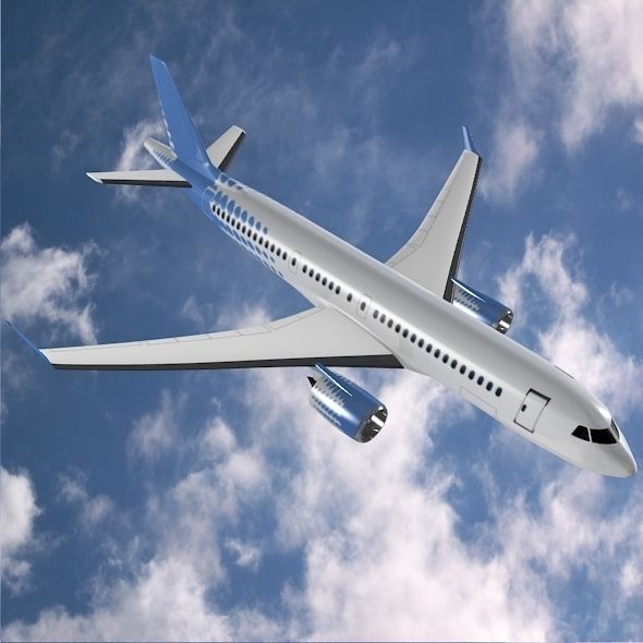 Bombardier cs300 commercial airplane Low-poly 3D model_1