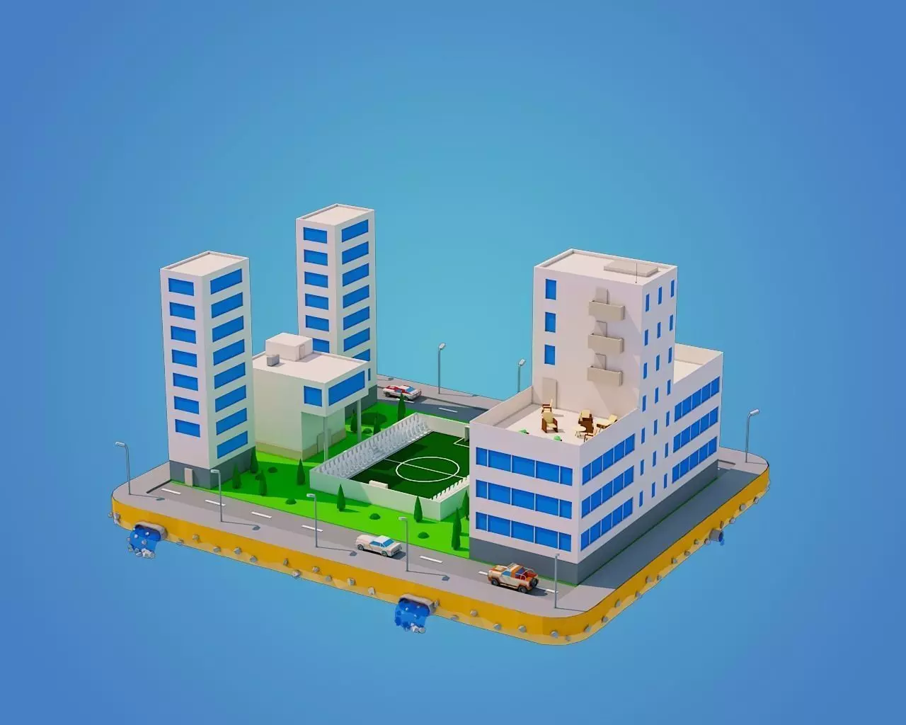 Low Poly City Block Low-poly 3D model_0