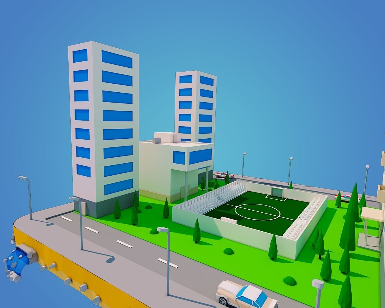 Low Poly City Block Low-poly 3D model_6