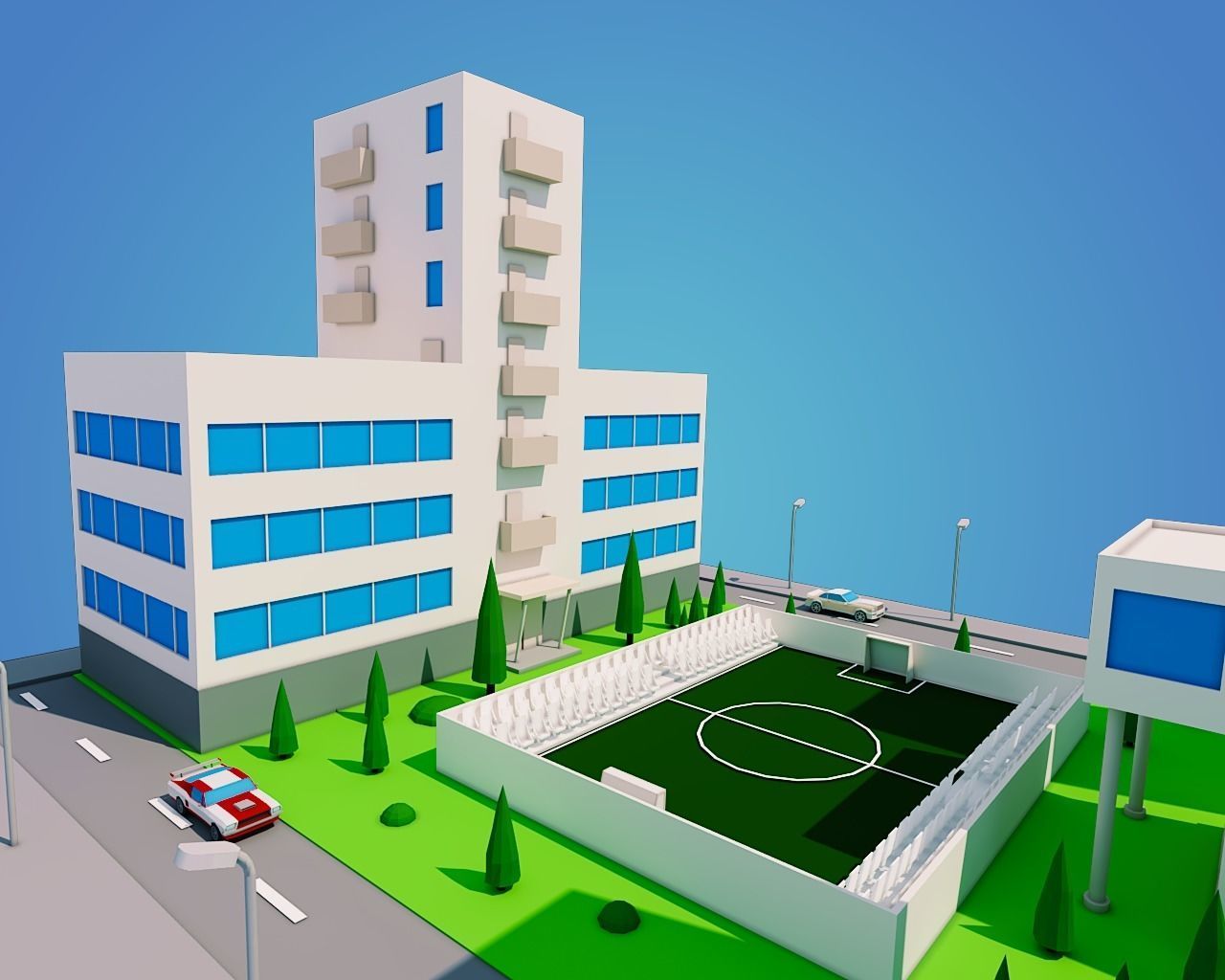 Low Poly City Block Low-poly 3D model_4