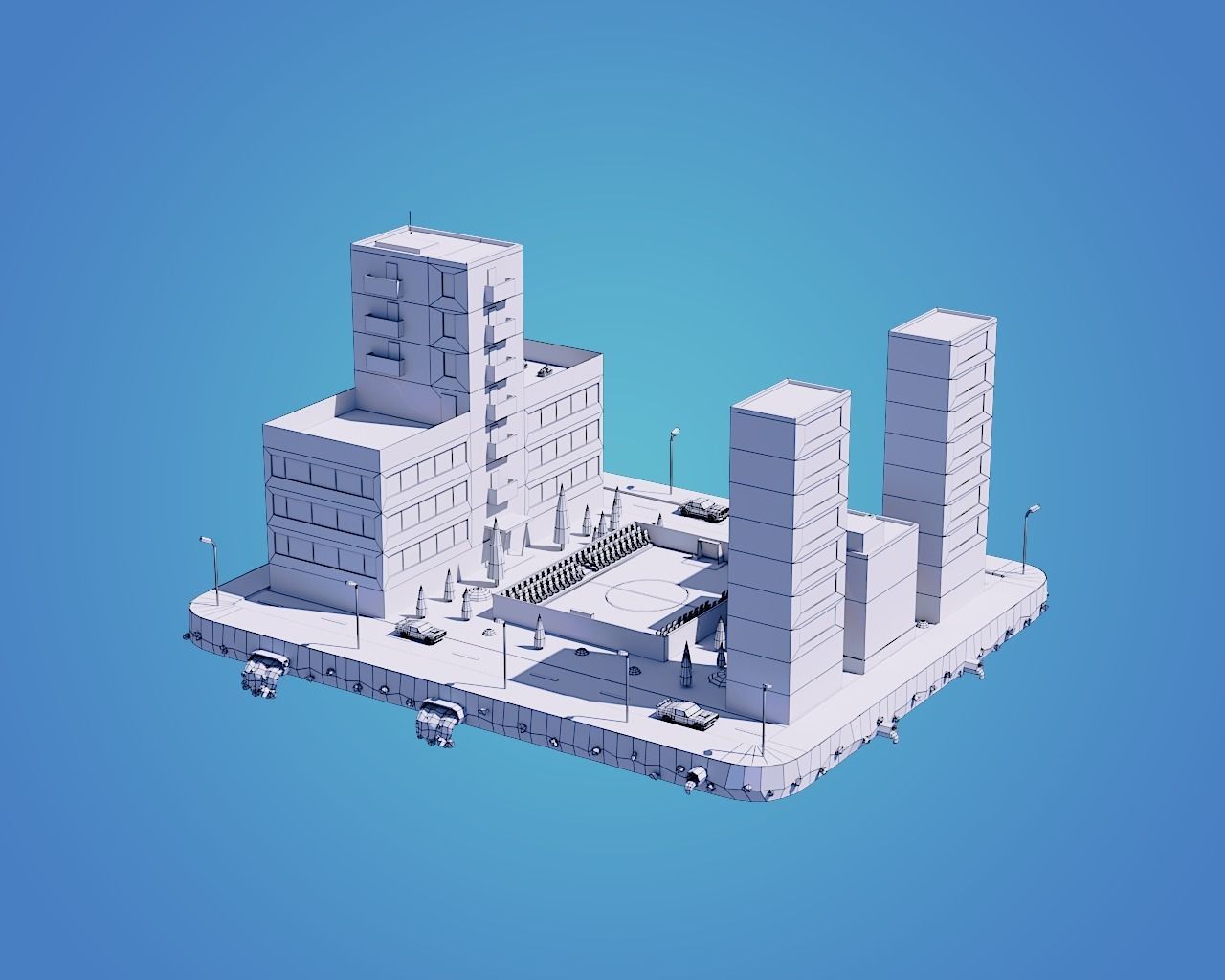 Low Poly City Block Low-poly 3D model_3