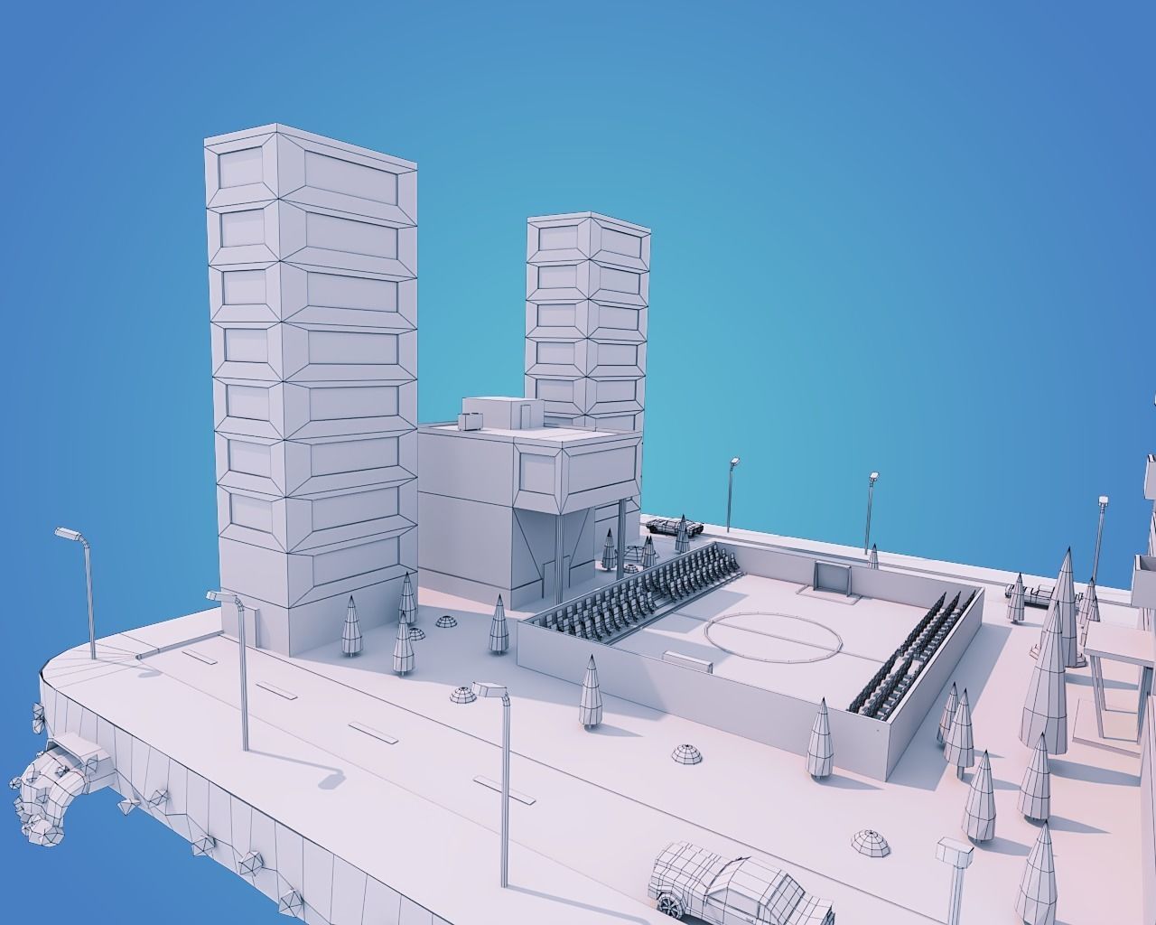 Low Poly City Block Low-poly 3D model_7