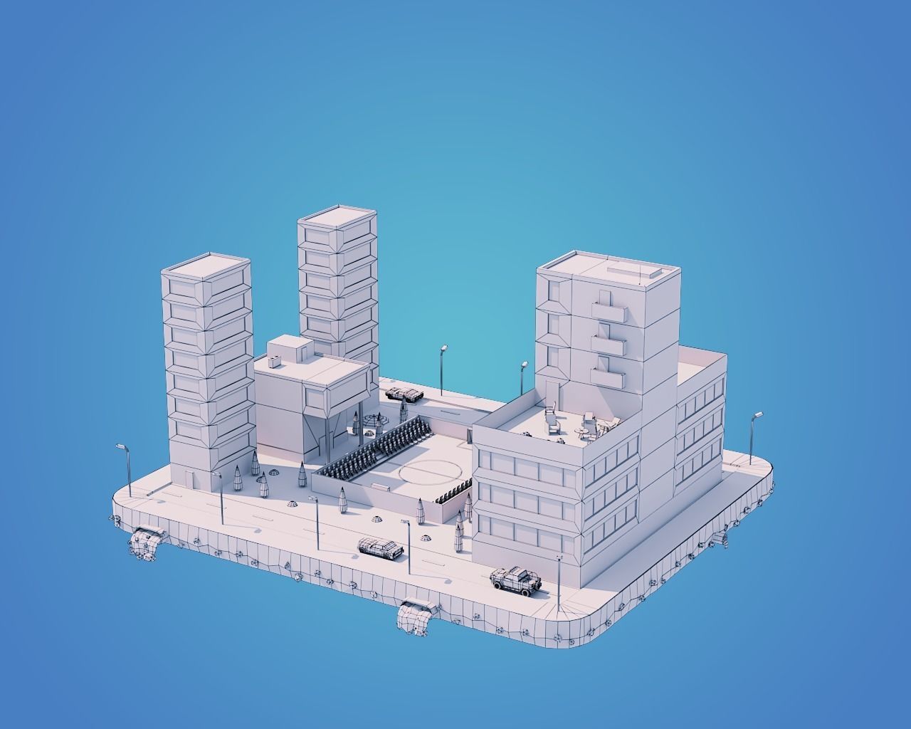 Low Poly City Block Low-poly 3D model_1