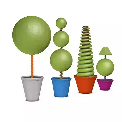 Topiary in Colorful Vases Low-poly 3D model