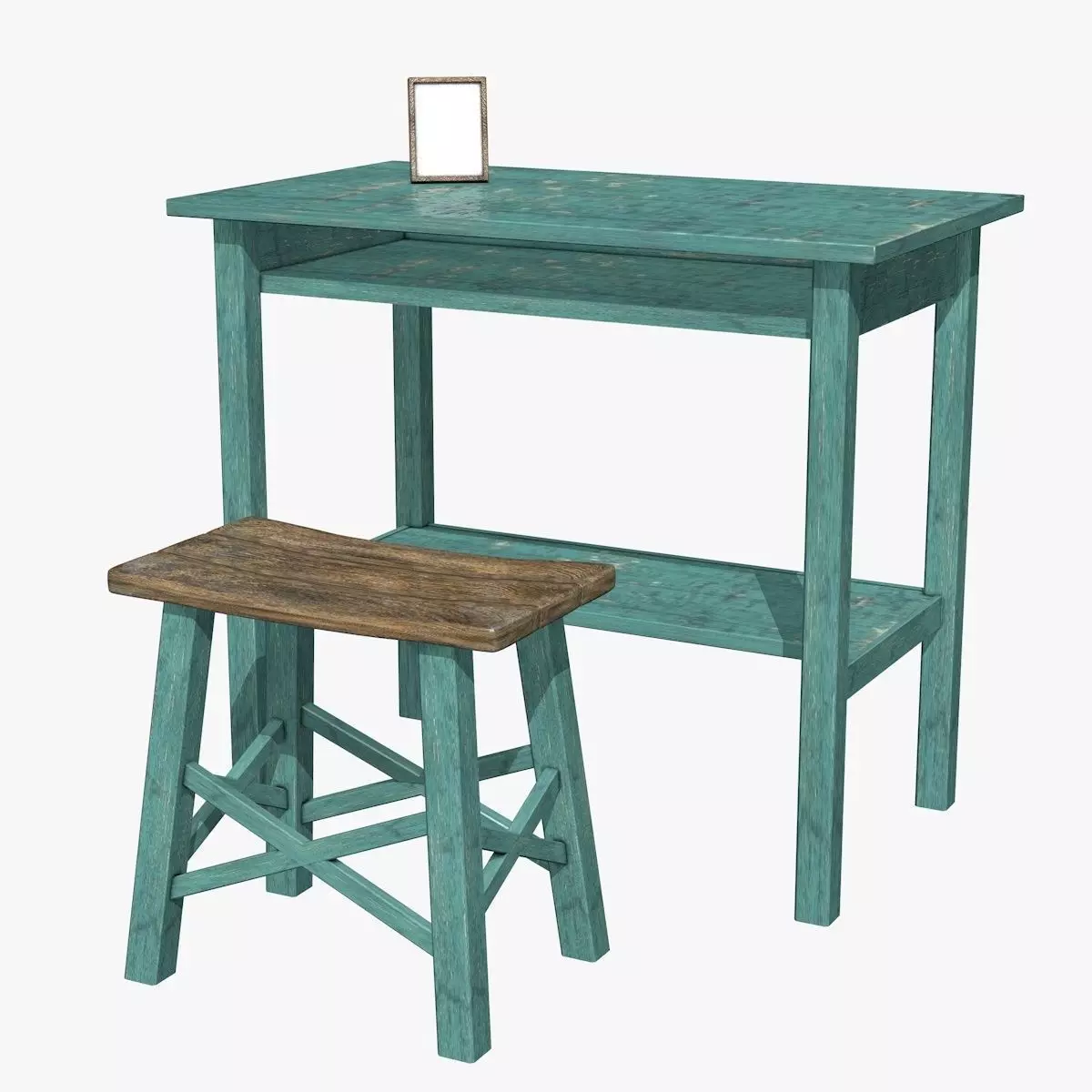 Blue Table with Chair Low-poly 3D model_6