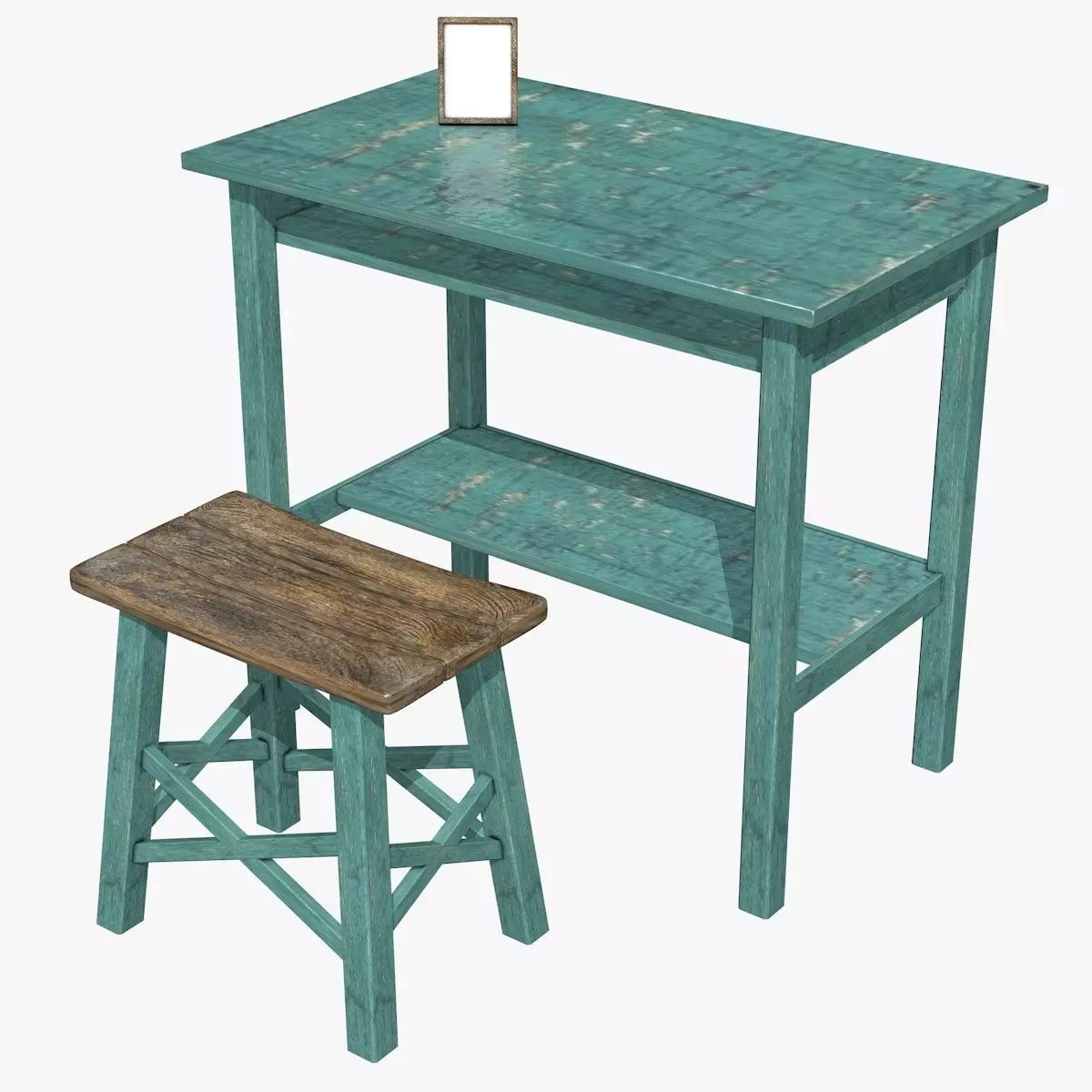 Blue Table with Chair Low-poly 3D model_12