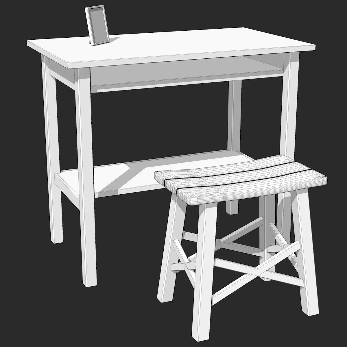Blue Table with Chair Low-poly 3D model_7