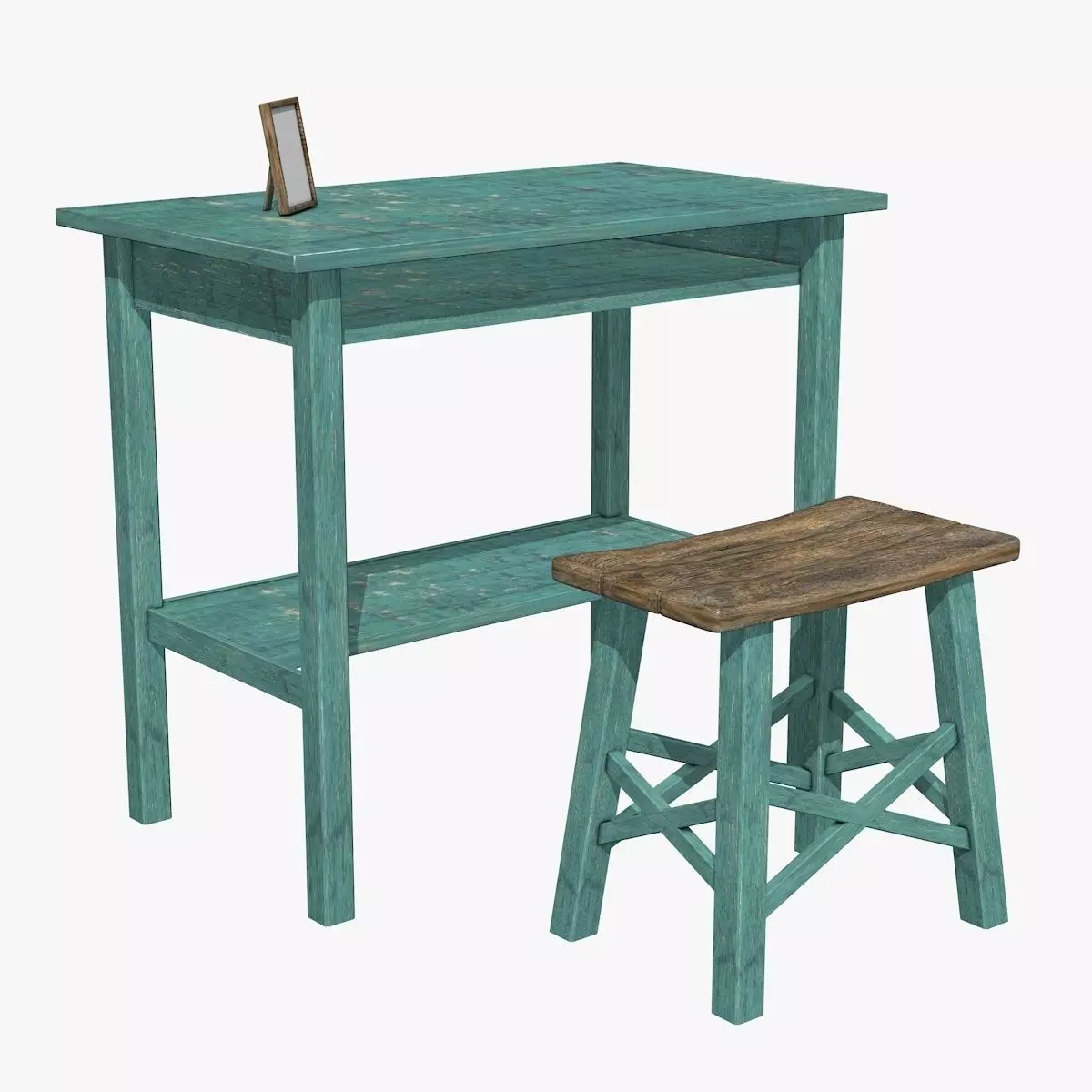 Blue Table with Chair Low-poly 3D model_10