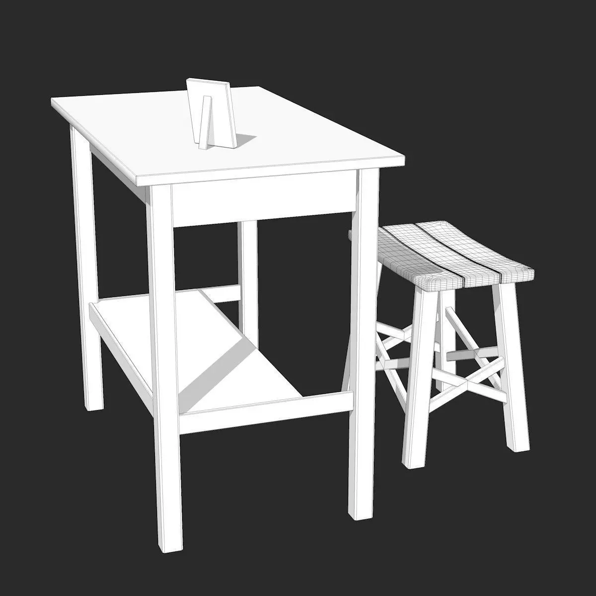 Blue Table with Chair Low-poly 3D model_9