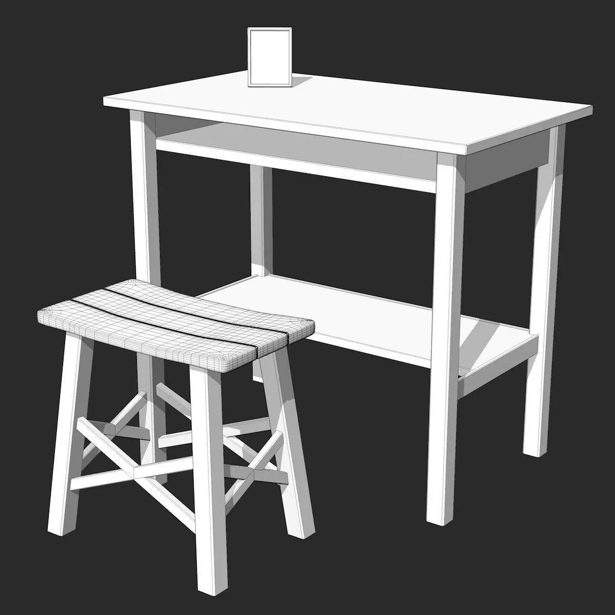 Blue Table with Chair Low-poly 3D model_0