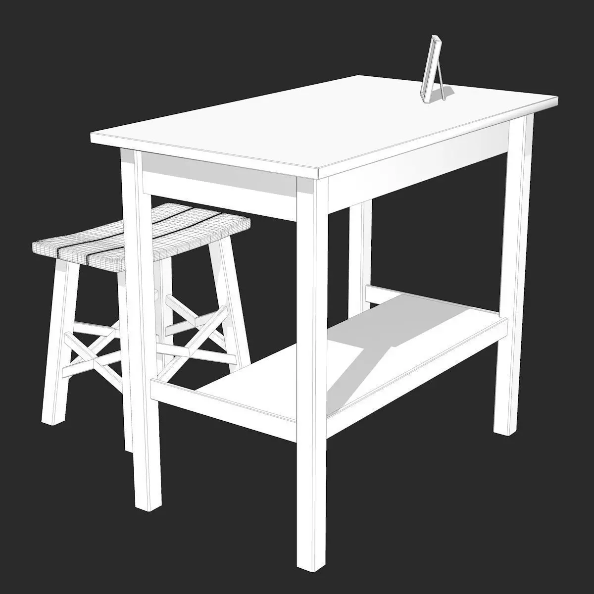 Blue Table with Chair Low-poly 3D model_2