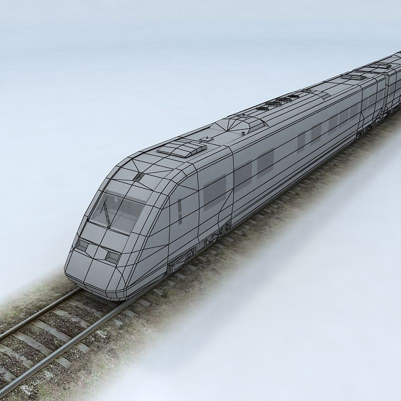 Trains Collection 3 train on tracks Low-poly 3D model_27