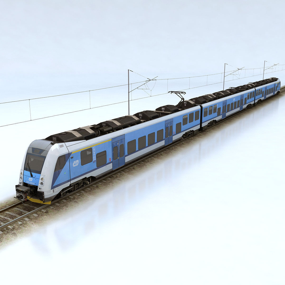 Trains Collection 3 train on tracks Low-poly 3D model_14