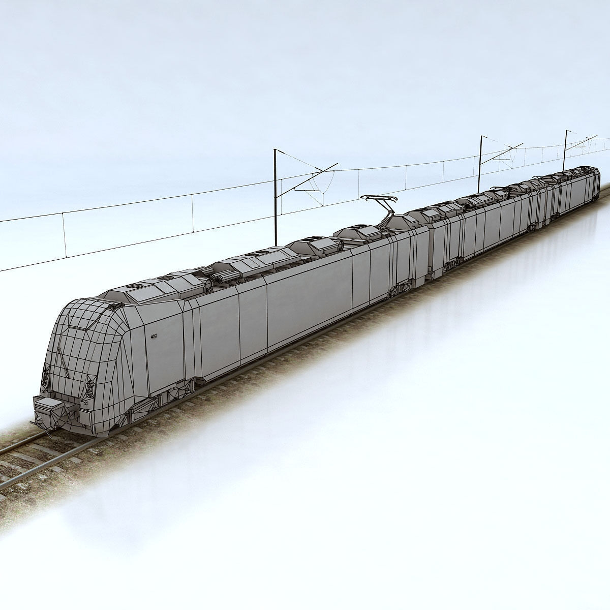 Trains Collection 3 train on tracks Low-poly 3D model_15