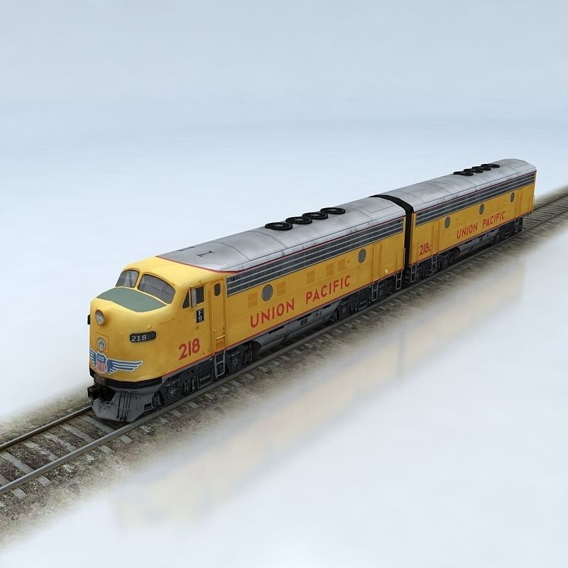 Trains Collection 3 train on tracks Low-poly 3D model_9