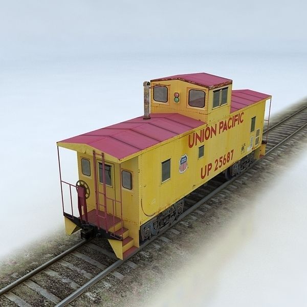 Trains Collection 3 train on tracks Low-poly 3D model_32
