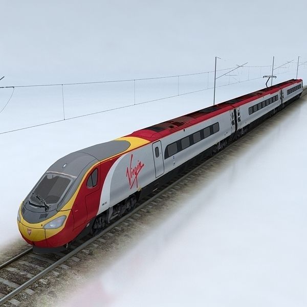 Trains Collection 3 train on tracks Low-poly 3D model_4