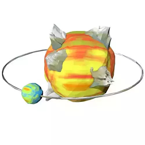 Cartoon Planet with Satellite Low-poly 3D model
