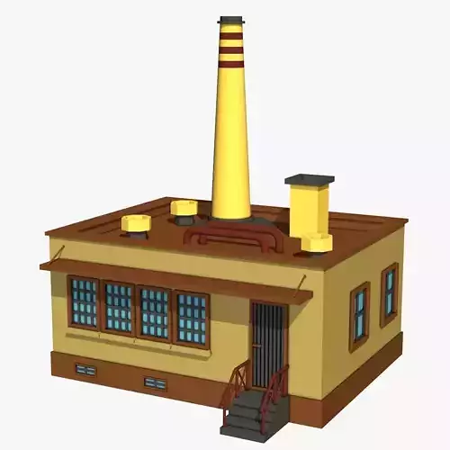 Industrial Factory with Yellow Chimney 