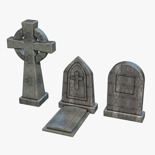 Three Gravestones Low-poly 3D model