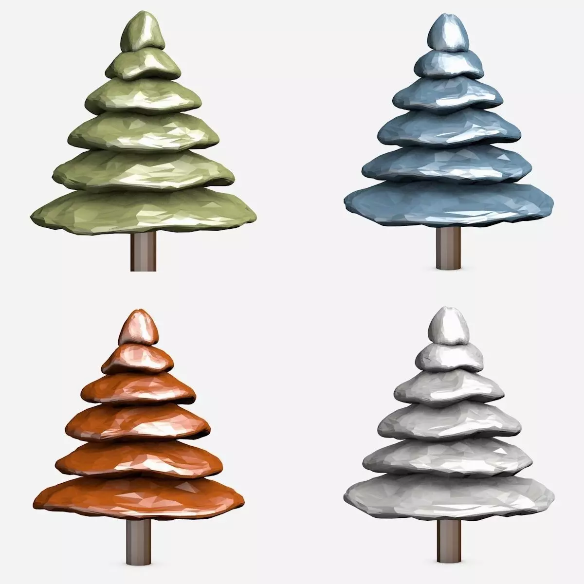 Colorful Cartoon Trees Low-poly 3D model_0