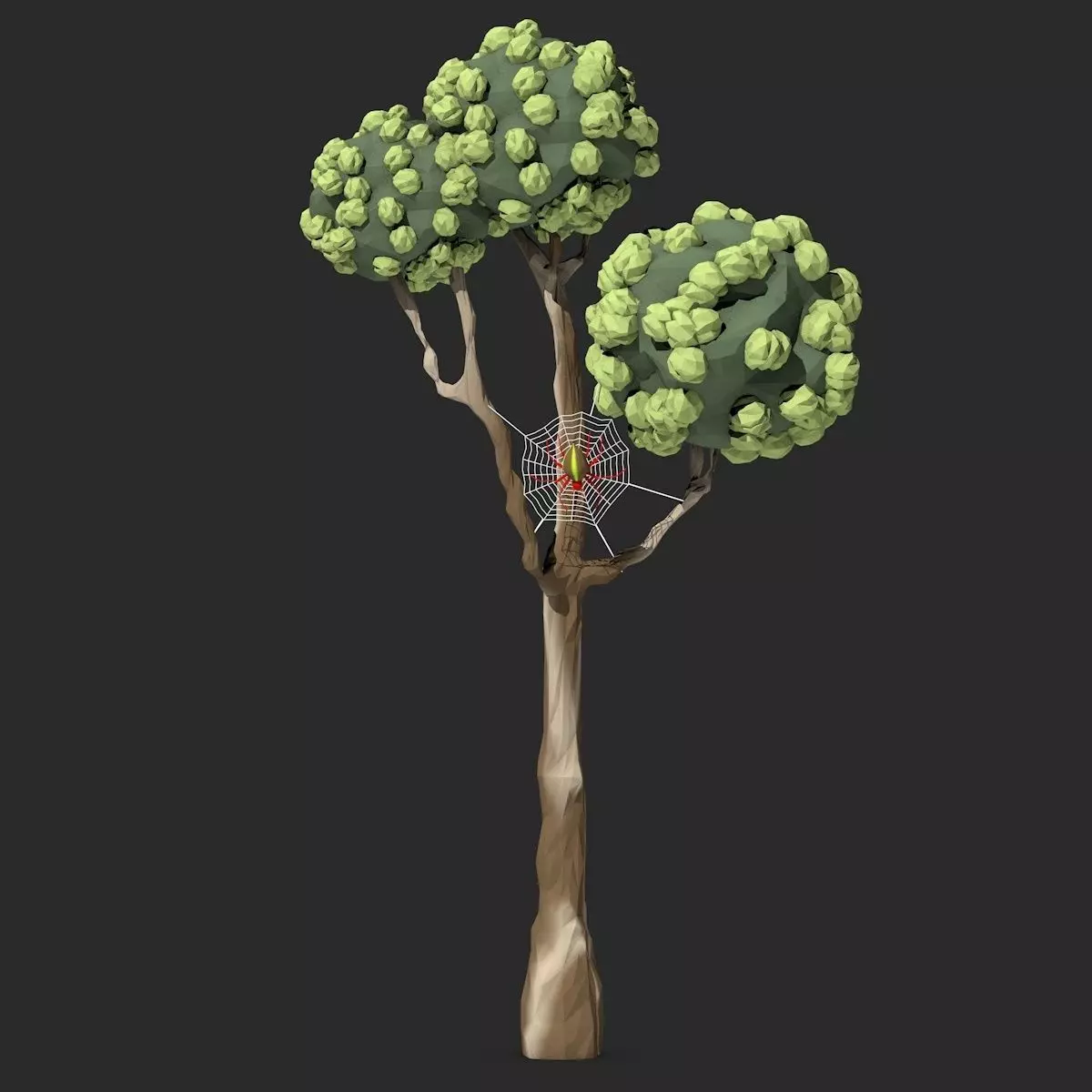 Cartoon Tree with Spider Web Low-poly 3D model