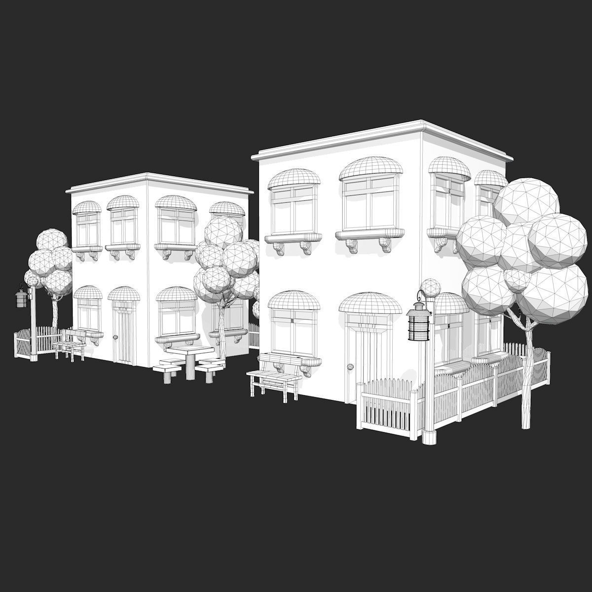 Cartoon Scene with TwoColorful  Houses Low-poly 3D model_13