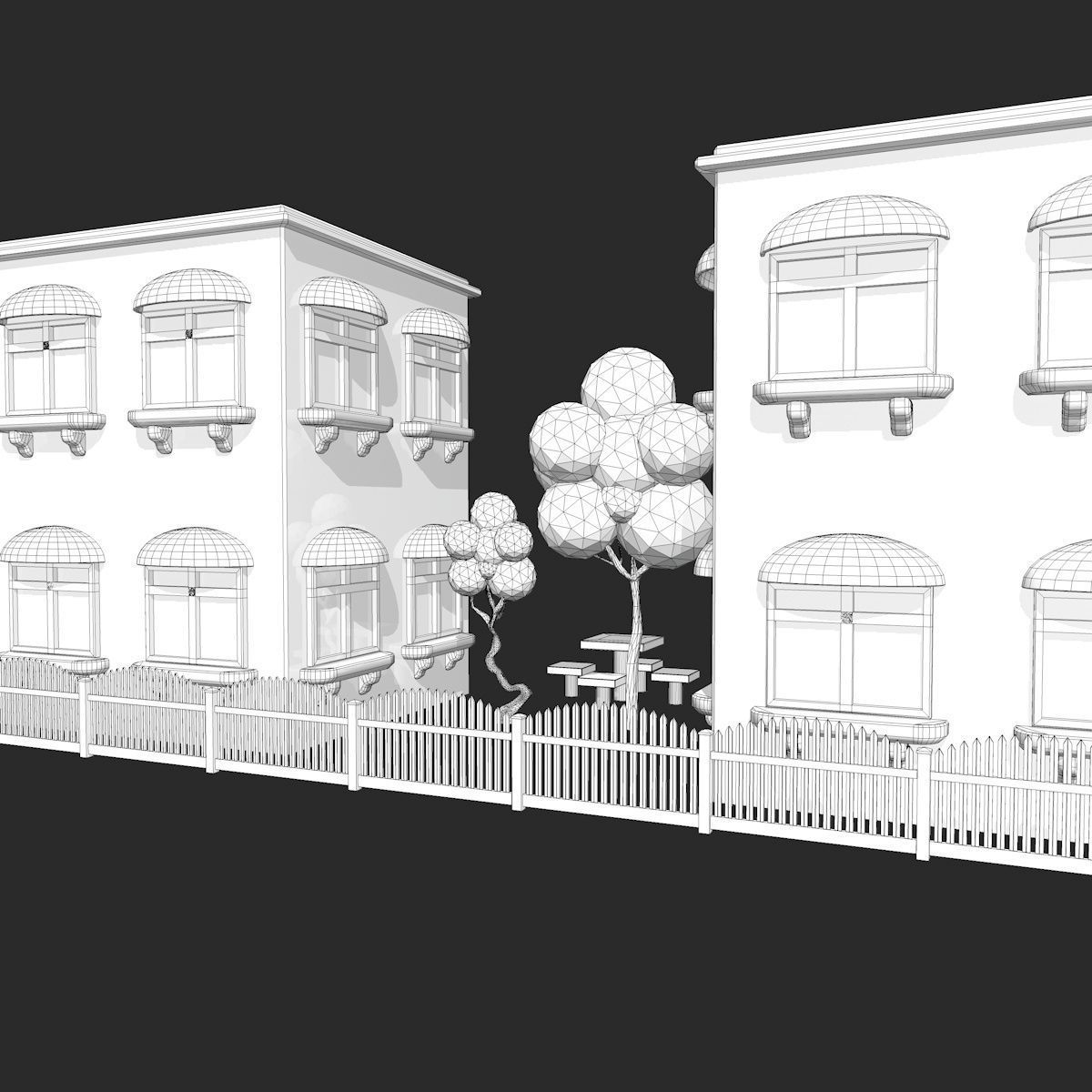 Cartoon Scene with TwoColorful  Houses Low-poly 3D model_9