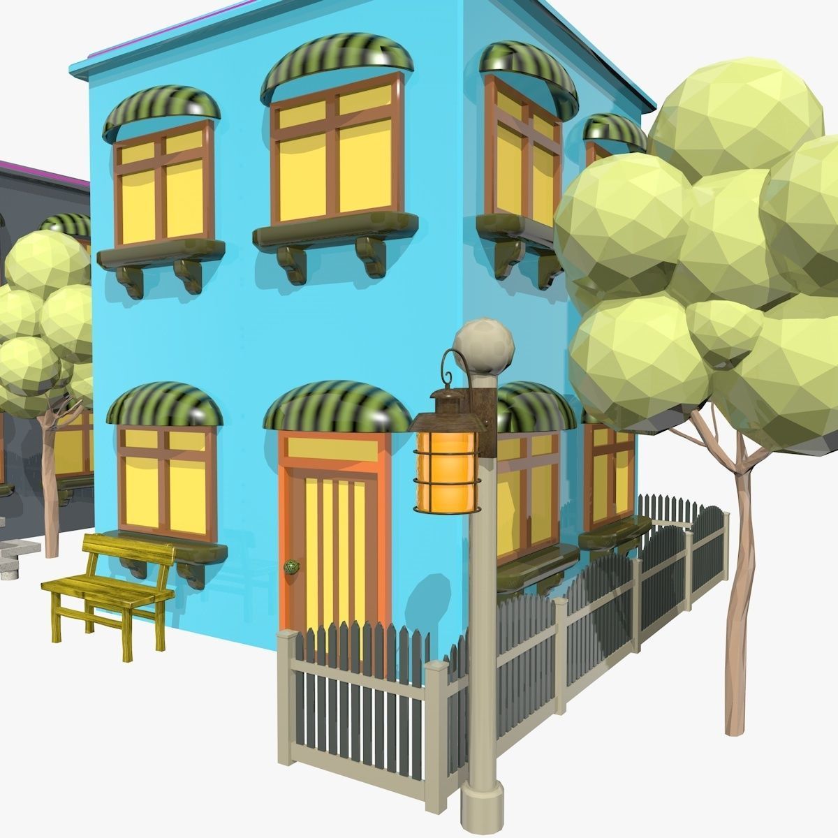 Cartoon Scene with TwoColorful  Houses Low-poly 3D model_1