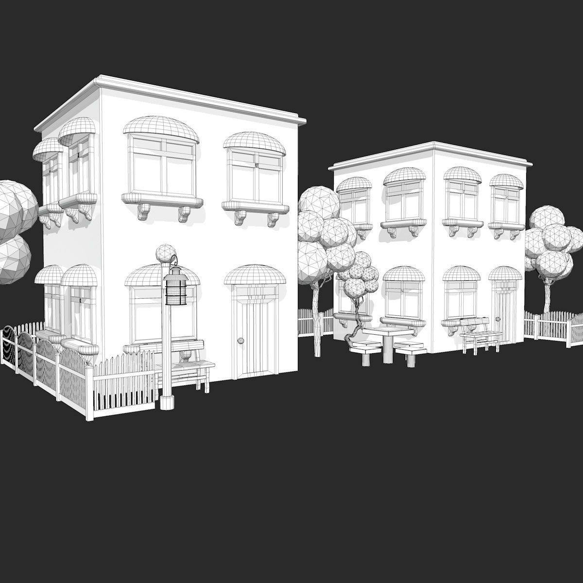 Cartoon Scene with TwoColorful  Houses Low-poly 3D model_10