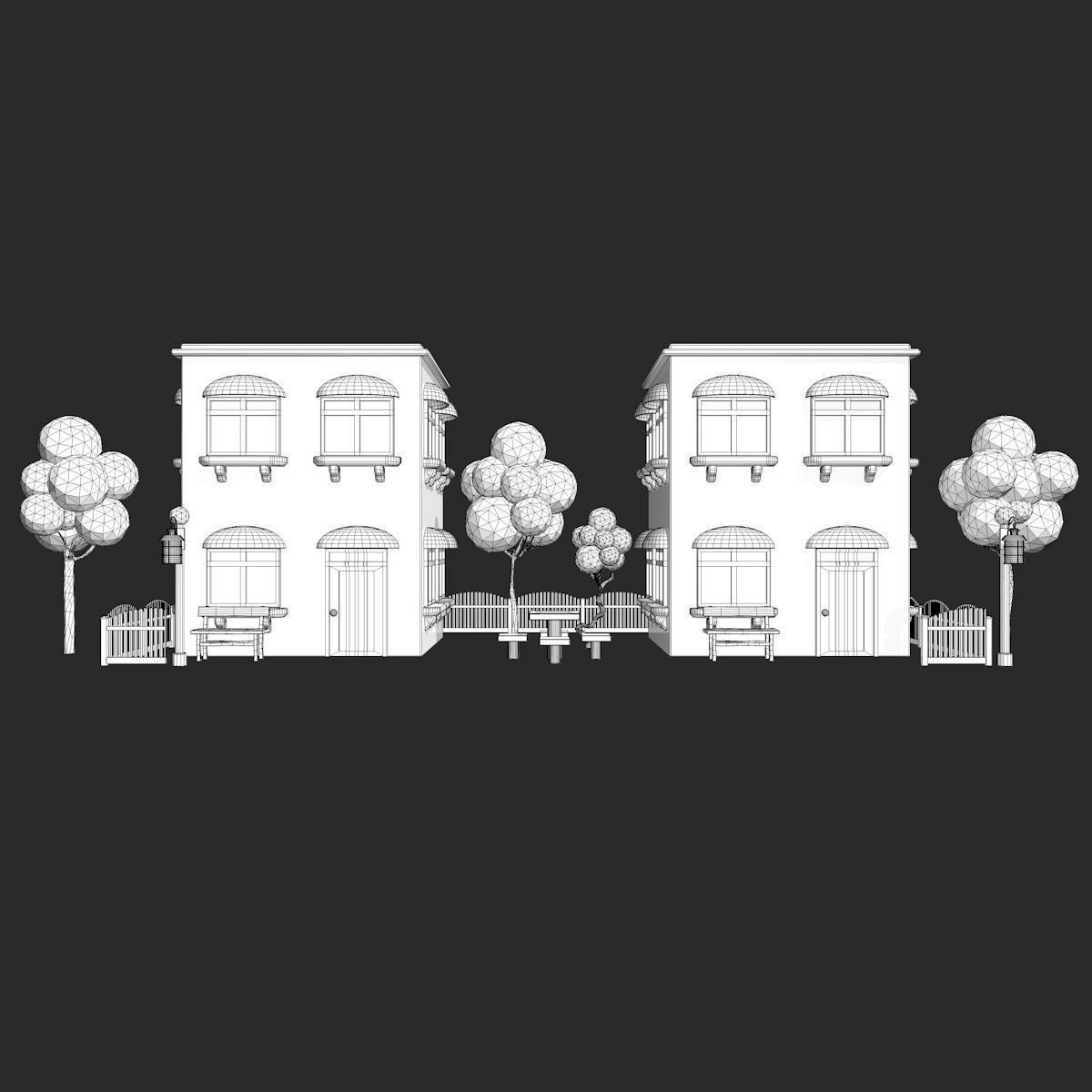 Cartoon Scene with TwoColorful  Houses Low-poly 3D model_11