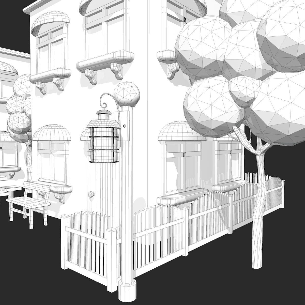 Cartoon Scene with TwoColorful  Houses Low-poly 3D model_8