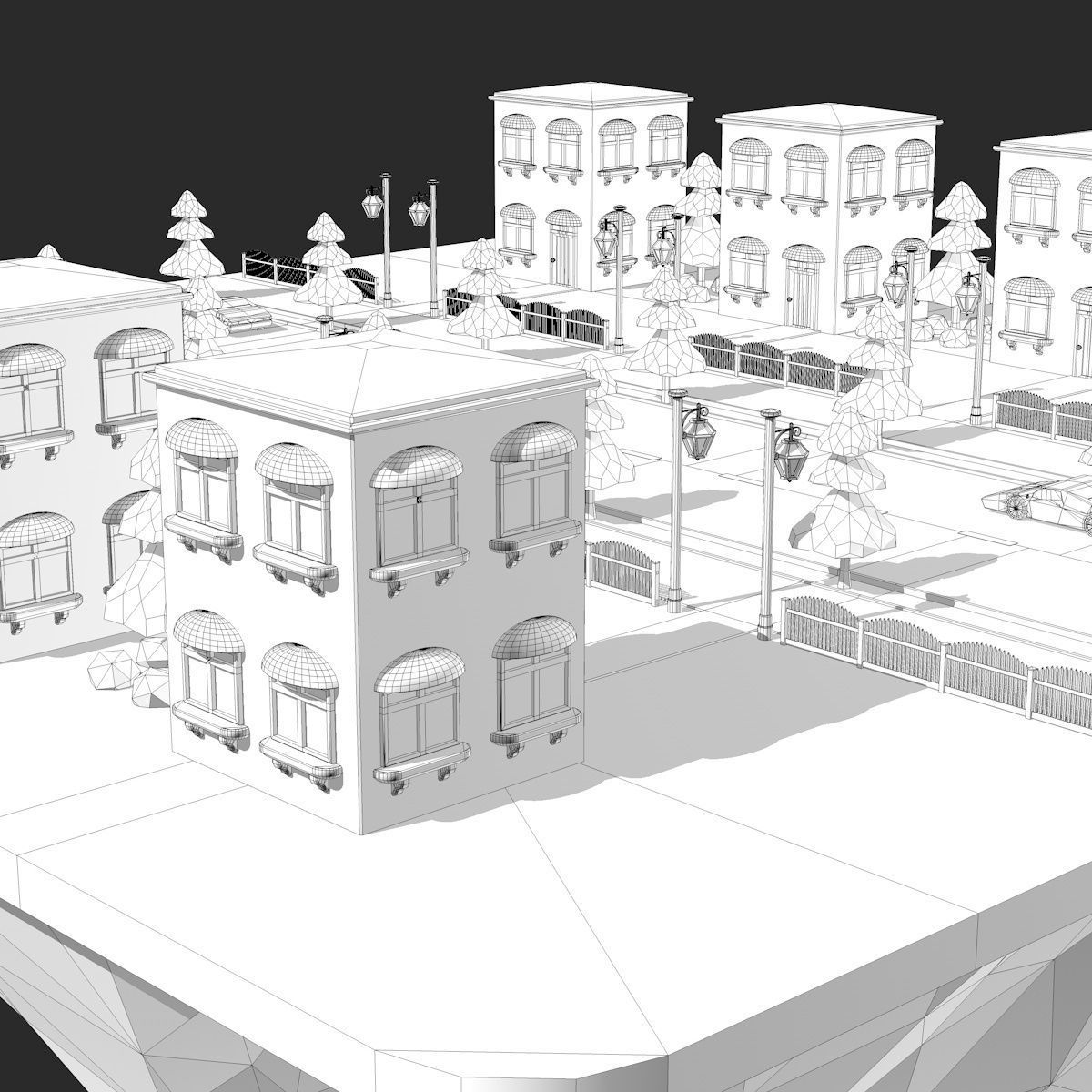 Cartoon City Low Poly Landscape Low-poly 3D model_17