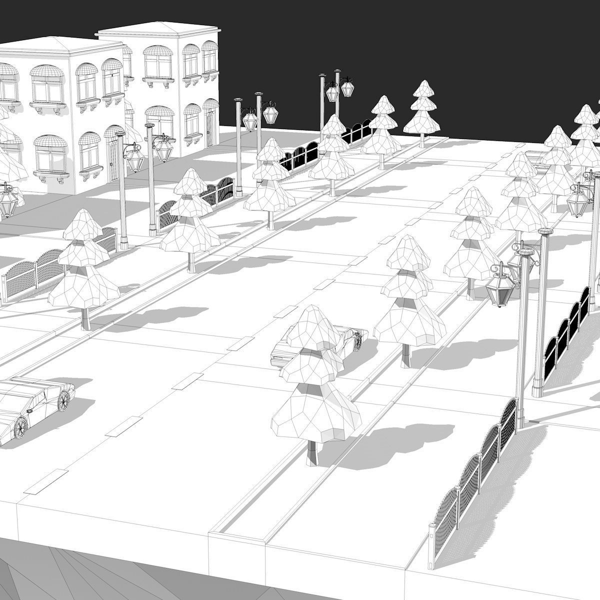 Cartoon City Low Poly Landscape Low-poly 3D model_15