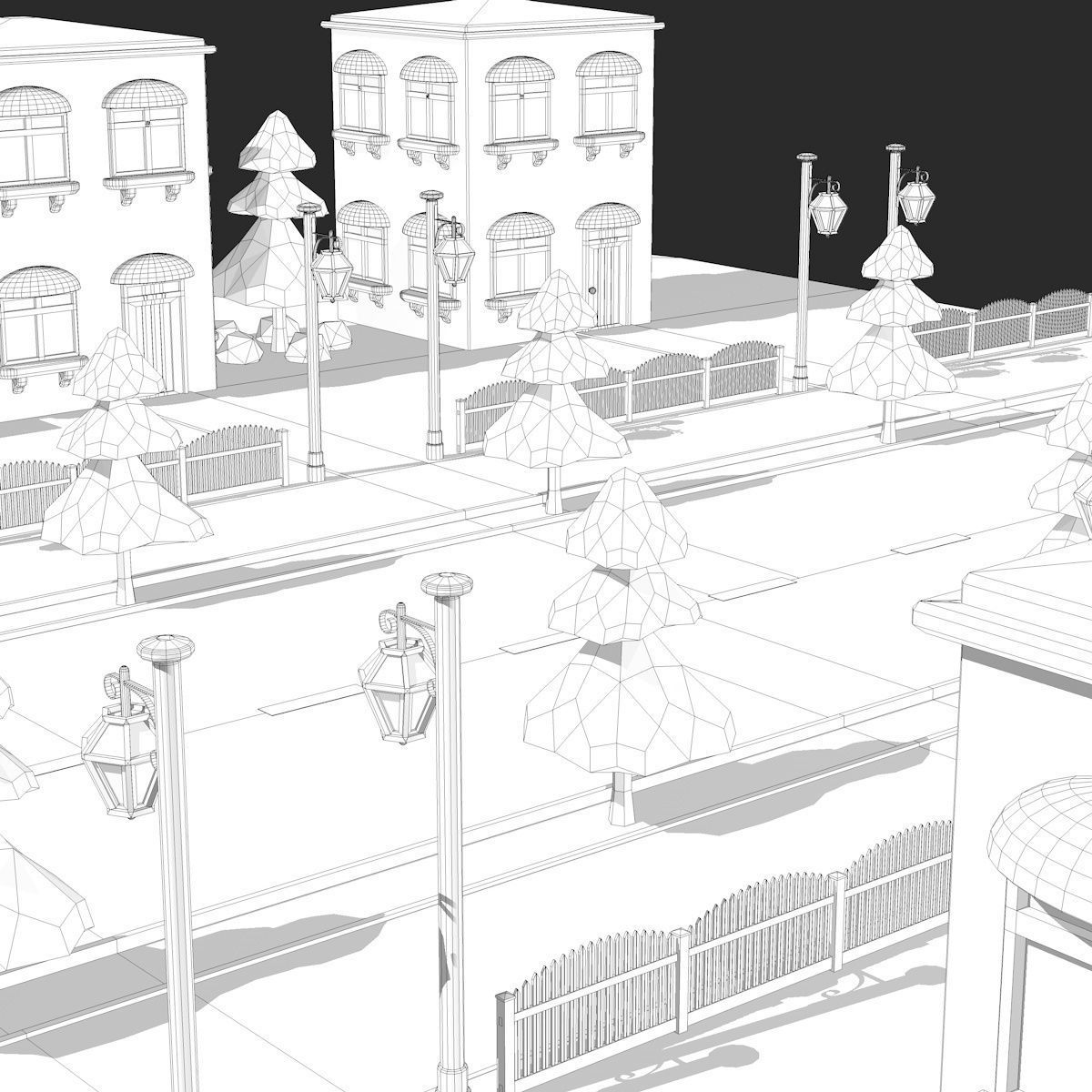 Cartoon City Low Poly Landscape Low-poly 3D model_14