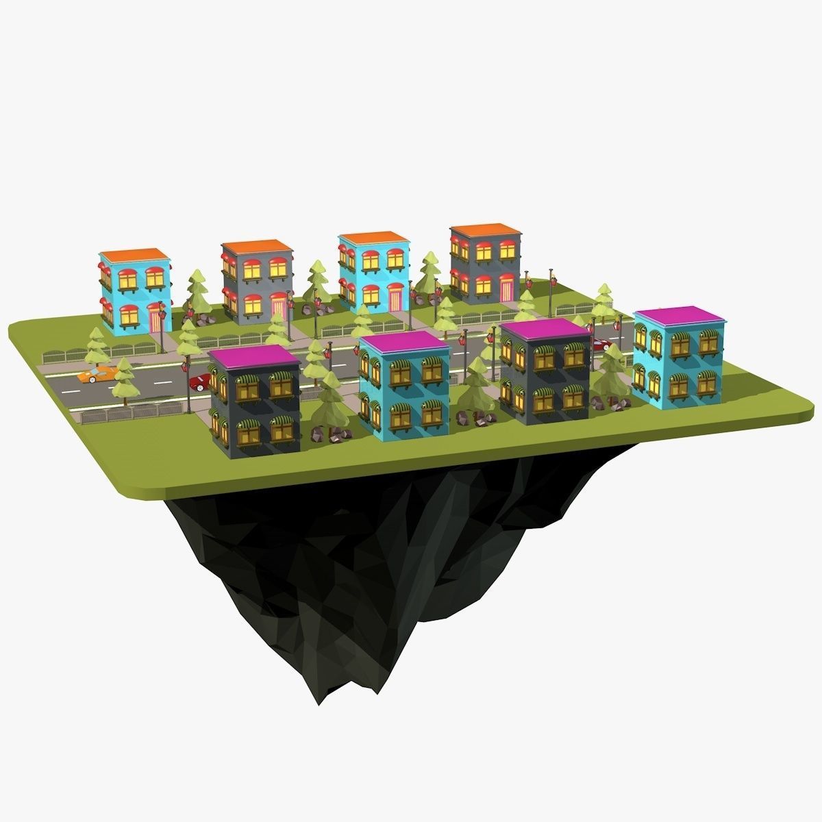 Cartoon City Low Poly Landscape Low-poly 3D model_6