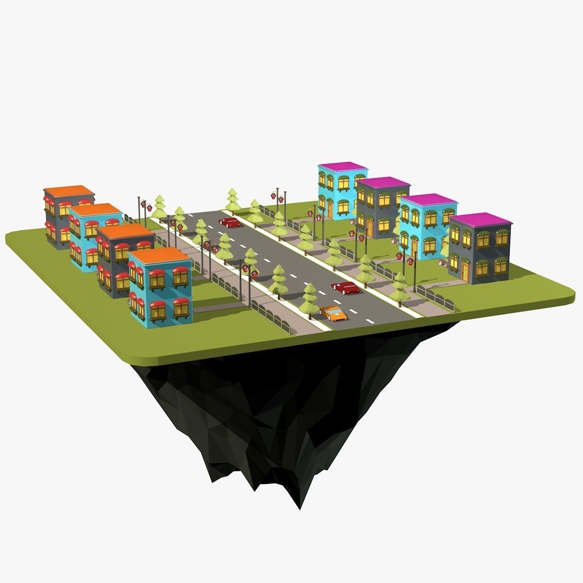 Cartoon City Low Poly Landscape Low-poly 3D model_5