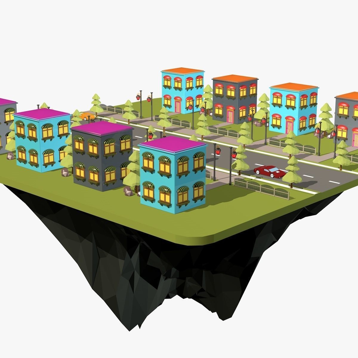 Cartoon City Low Poly Landscape Low-poly 3D model_7