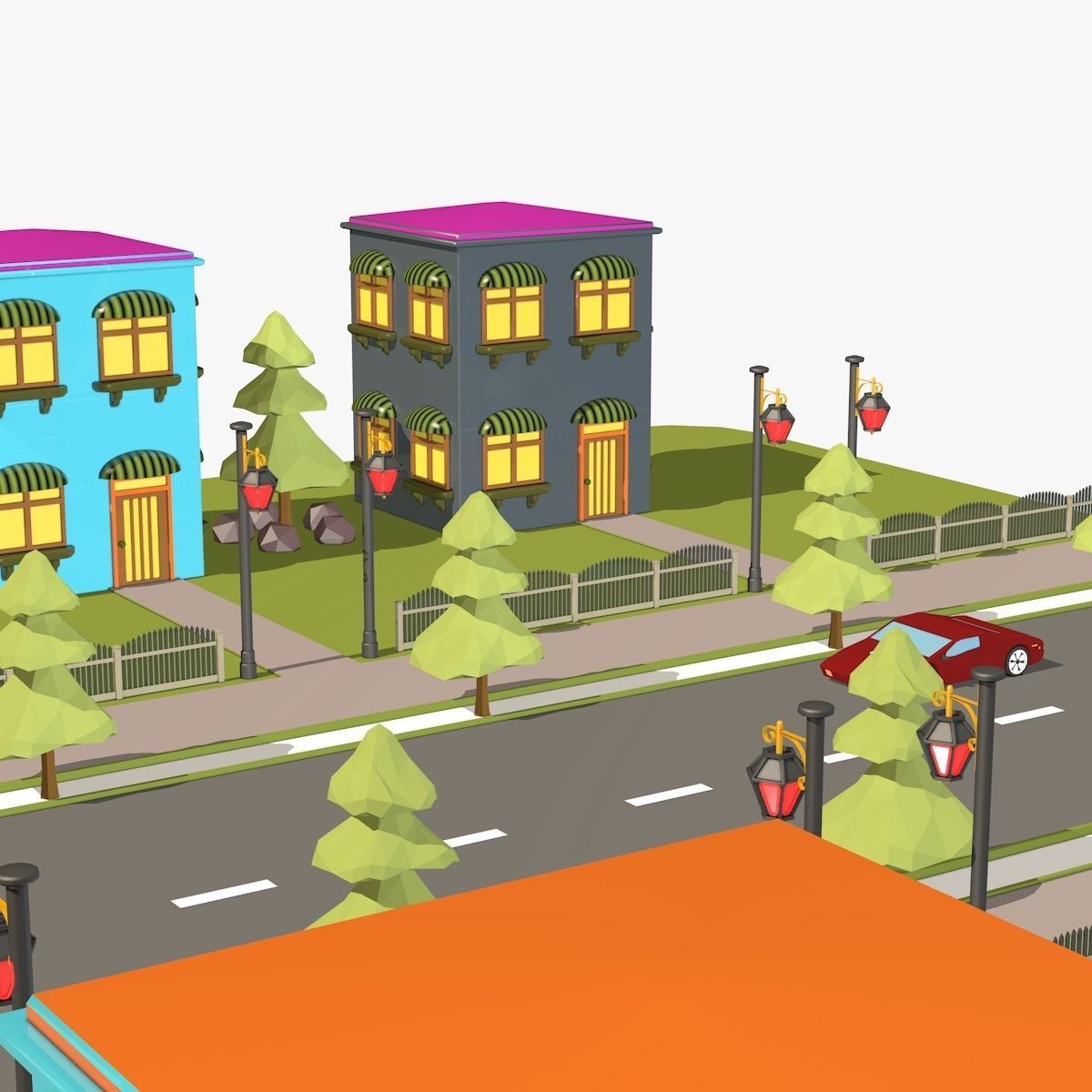 Cartoon City Low Poly Landscape Low-poly 3D model_8