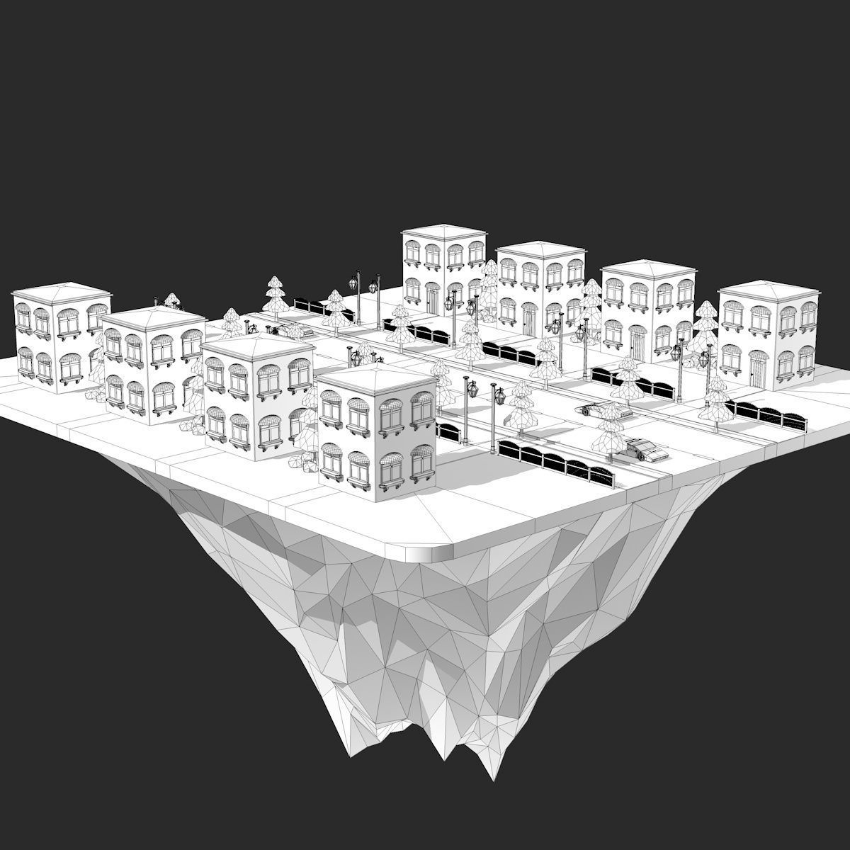 Cartoon City Low Poly Landscape Low-poly 3D model_13