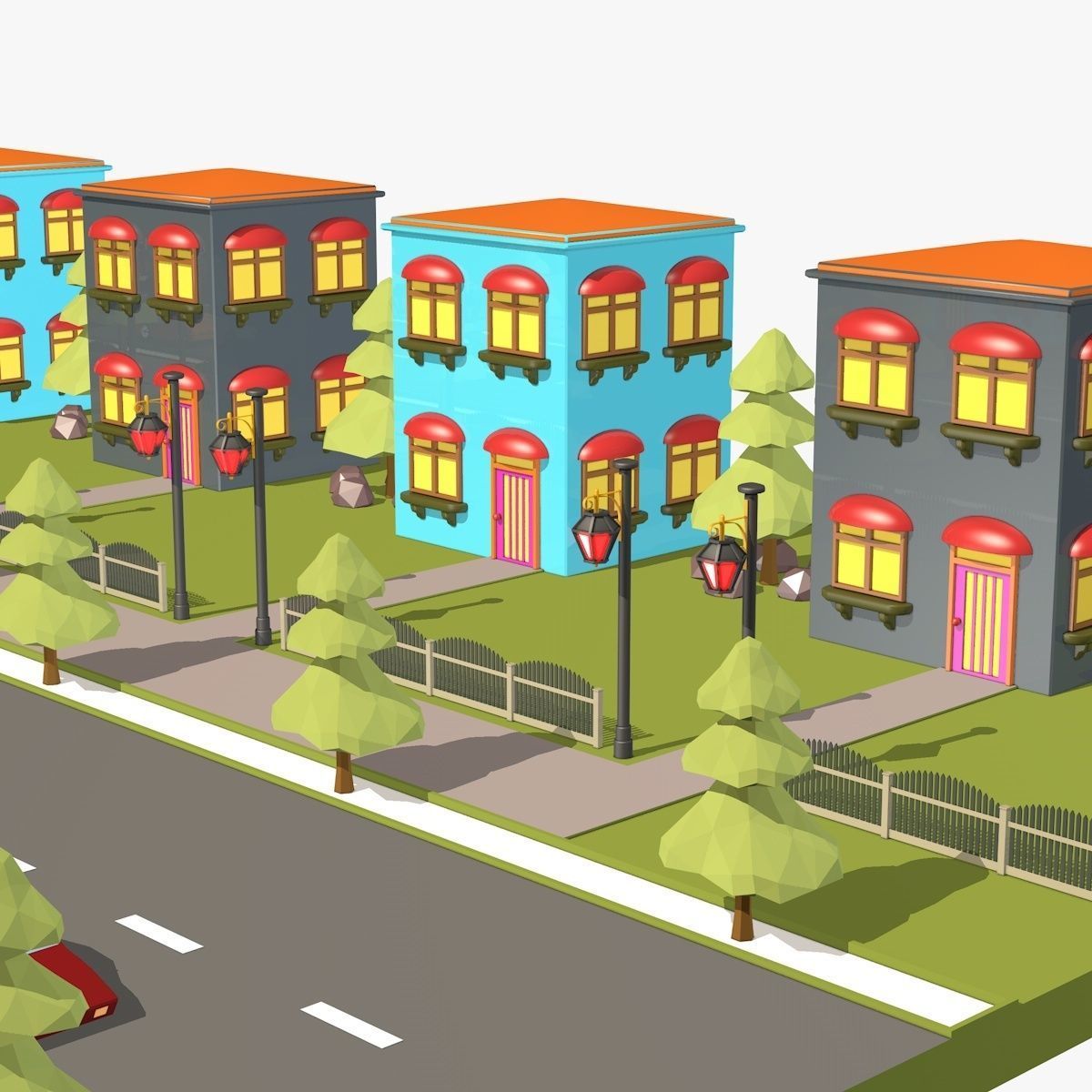 Cartoon City Low Poly Landscape Low-poly 3D model_1
