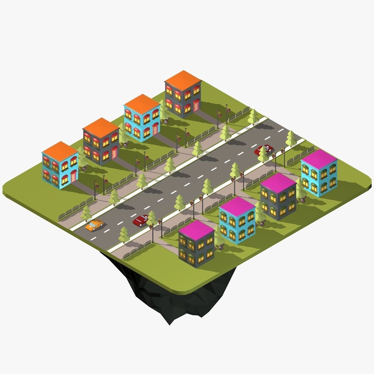 Cartoon City Low Poly Landscape Low-poly 3D model_3