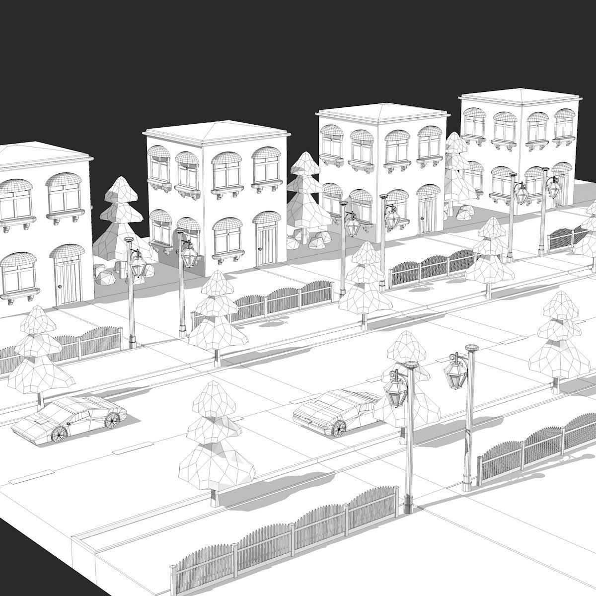 Cartoon City Low Poly Landscape Low-poly 3D model_16