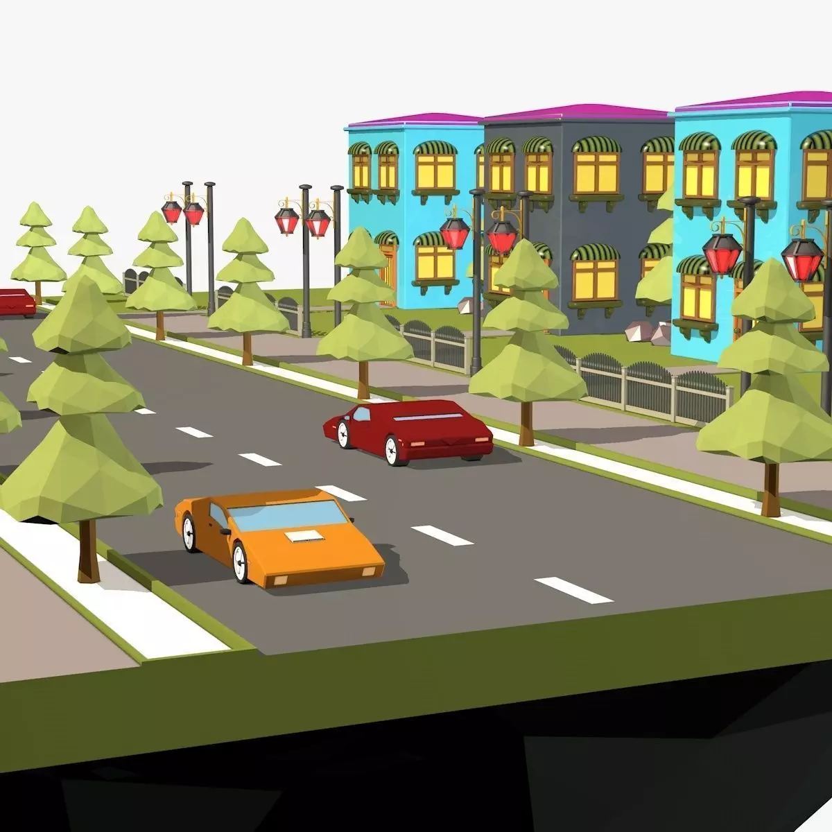 Cartoon City Low Poly Landscape Low-poly 3D model_0