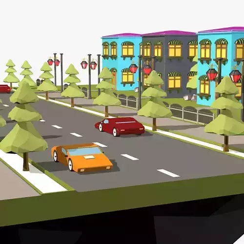 Cartoon City Low Poly Landscape Low-poly 3D model