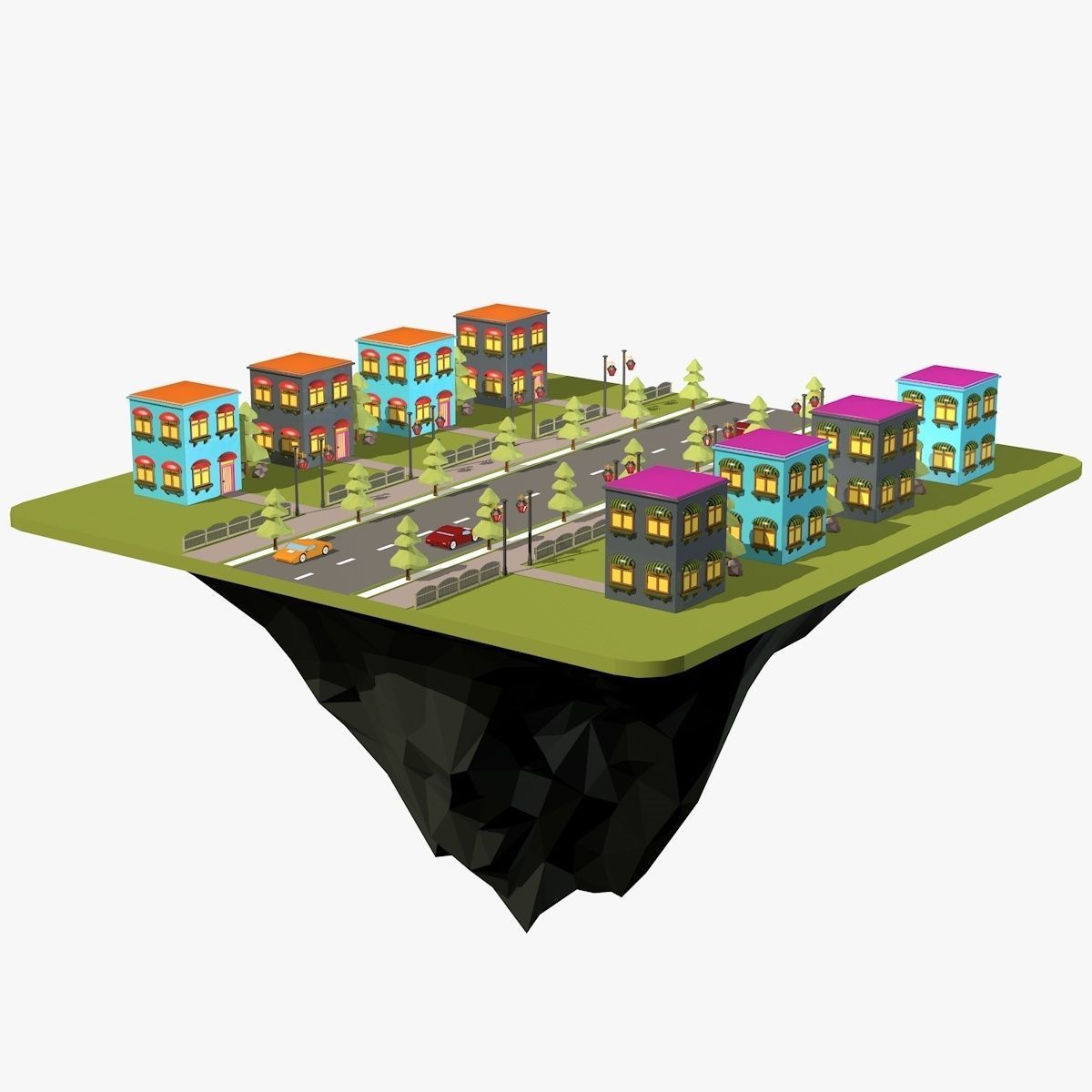 Cartoon City Low Poly Landscape Low-poly 3D model_10